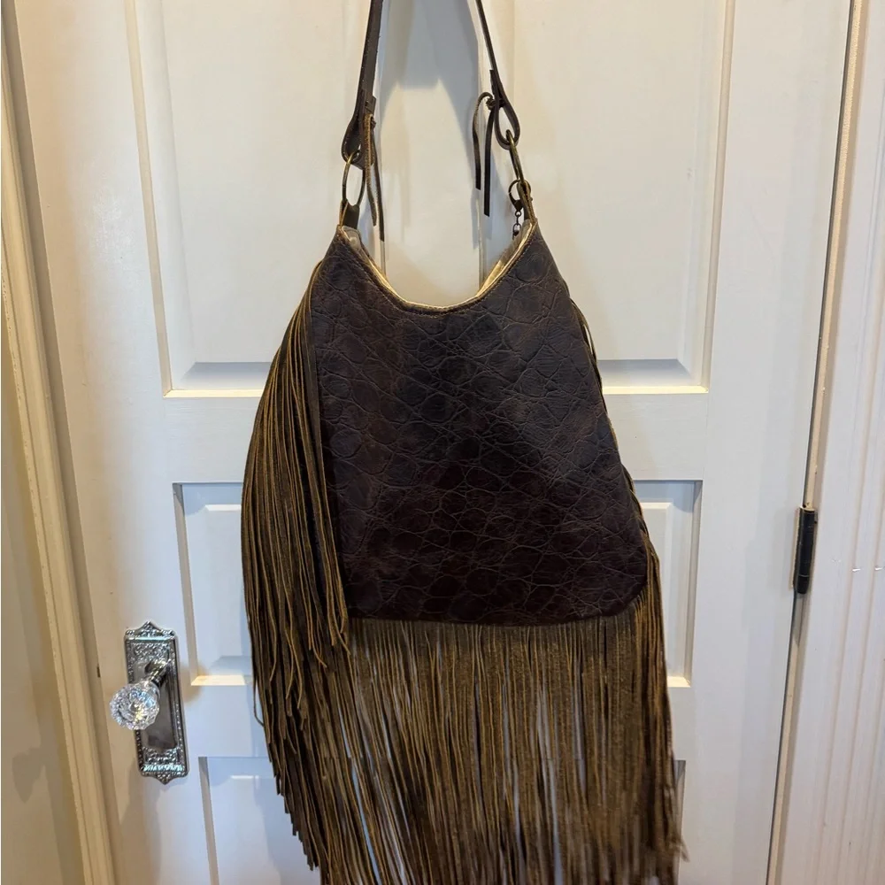 Brown Fringe Leather Bag Keep it Gypsy - Picture 2 of 5